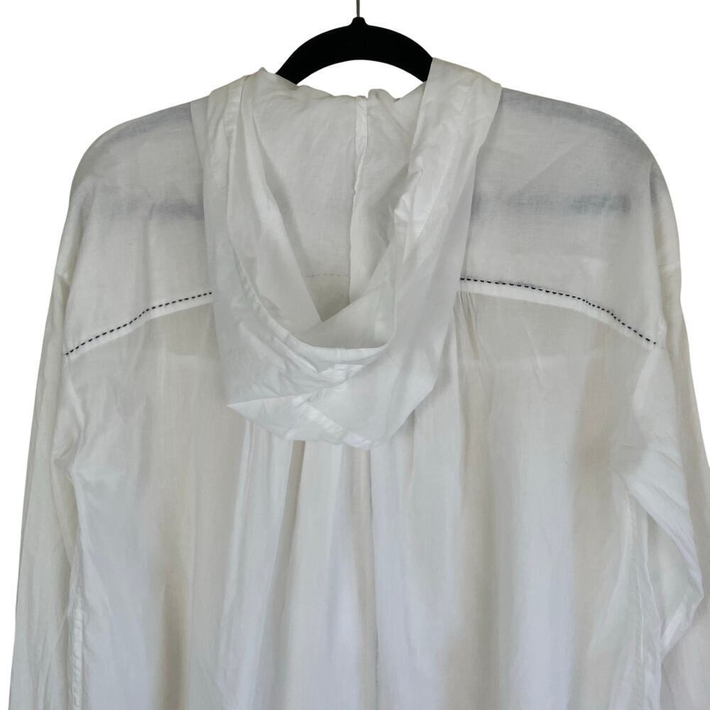 FREE PEOPLE Sz M White Breezy Button Down Shirt Hooded Blouse Raw Trims Cotton - Picture 6 of 16